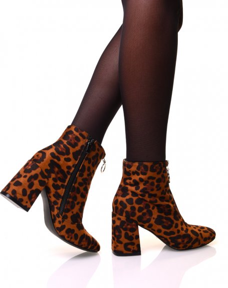 Leopard heeled ankle boots