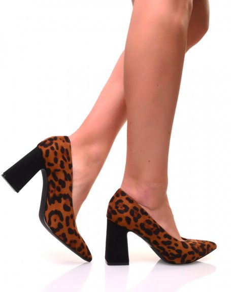 Leopard point-toe pumps with trapeze heels