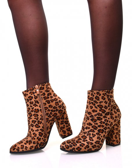 Leopard suedette heeled ankle boots