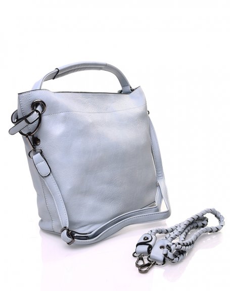 Light blue handbag in faux leather effect with multiple handles