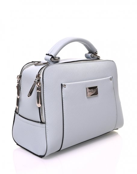 Light blue rigid textured briefcase crossbody bag