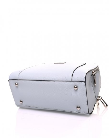 Light blue rigid textured briefcase crossbody bag