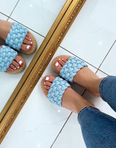 Light blue woven mules with jute sole