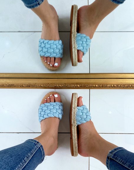 Light blue woven mules with jute sole