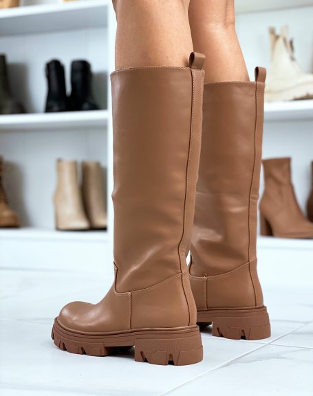 Light brown high boots with notched sole