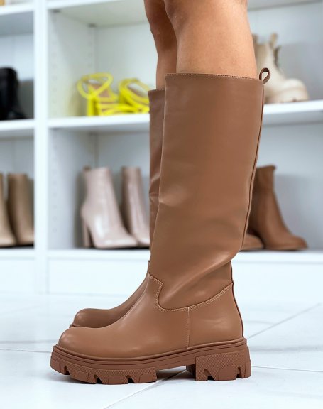 Light brown high boots with notched sole