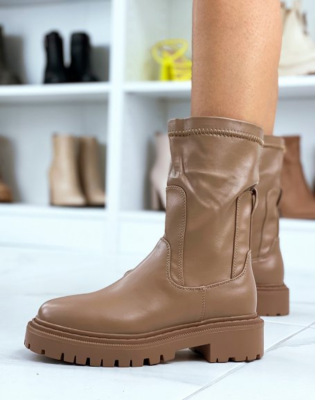 Light brown knee-high soft sock ankle boots