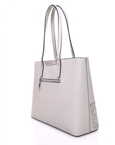 Light gray studded tote bag