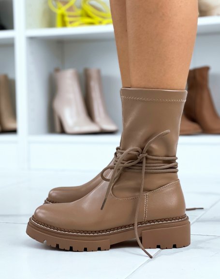 Light taupe lace-up ankle boots