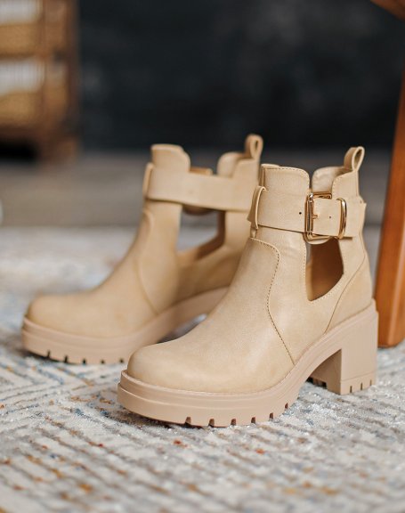 Light taupe open ankle boots with heel