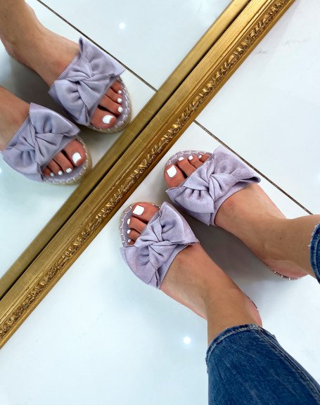Lilac suedette bow-shaped flat mules
