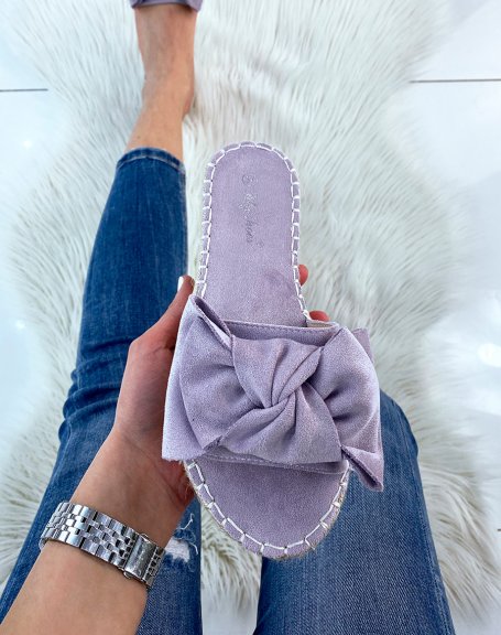 Lilac suedette bow-shaped flat mules