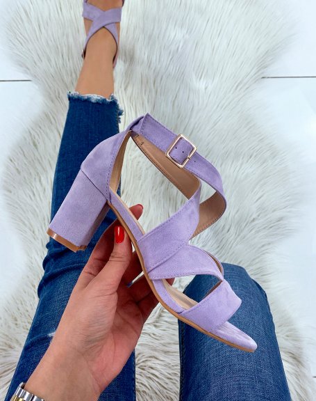 Lilac suedette multi-strap heeled sandals
