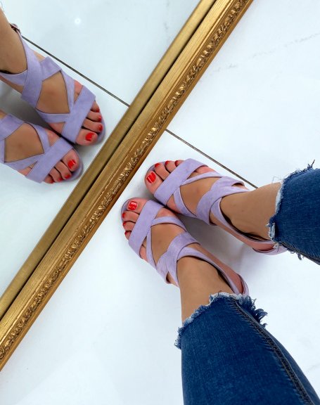 Lilac suedette multi-strap heeled sandals