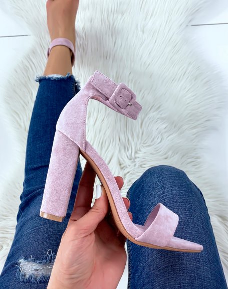Lilac Suedette Square Buckle Heeled Sandals