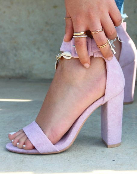Lilac Suedette Square Buckle Heeled Sandals