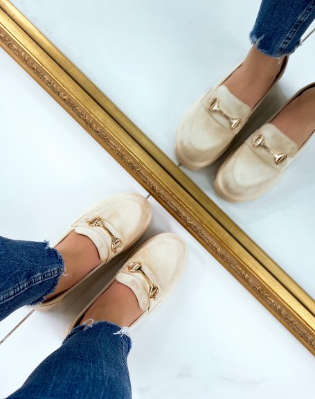 Loafers in beige suede with thick notched sole