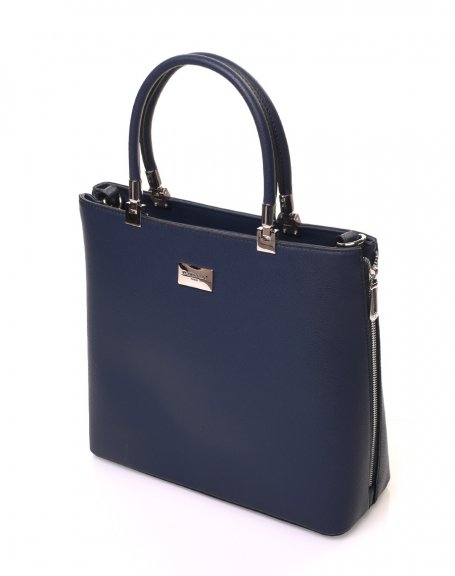 Long navy blue handbag with zipper