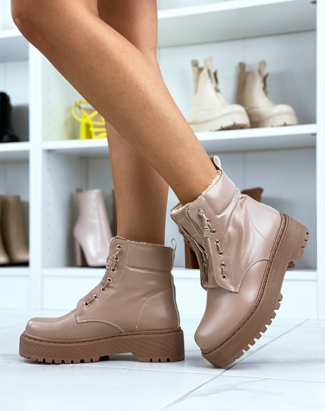 Low beige padded ankle boots