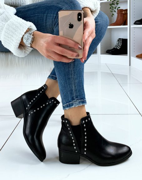 Low black ankle boots with high cut elastics