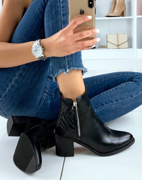 Low black ankle boots with mid-high heels