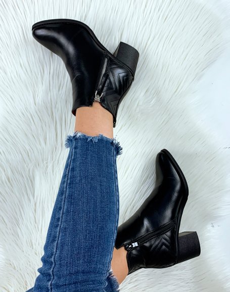 Low black ankle boots with mid-high heels
