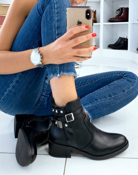 Low black ankle boots with silver details