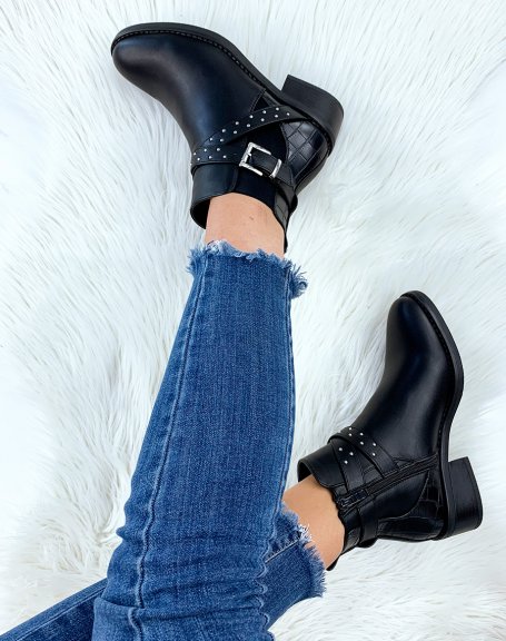 Low black ankle boots with studs