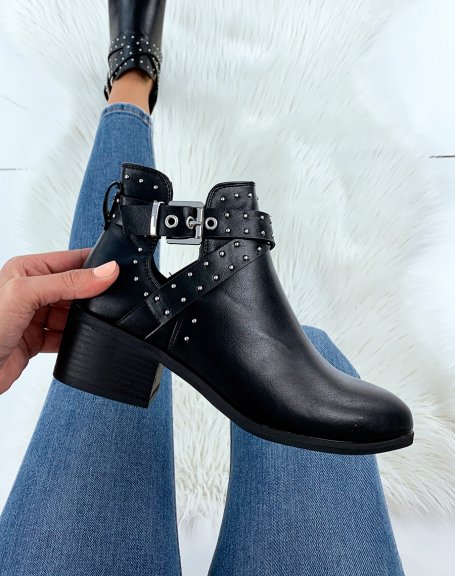 Low black open ankle boots