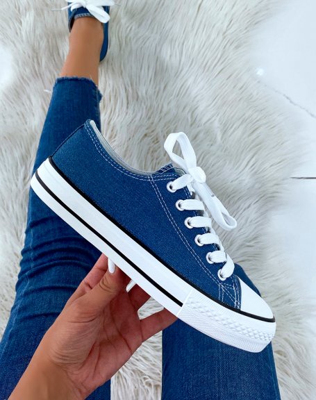 Low-top sneakers in denim-effect fabric with laces