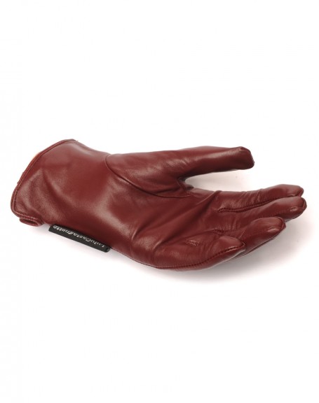 LuluCastagnette burgundy leather gloves 2 decorative buttons
