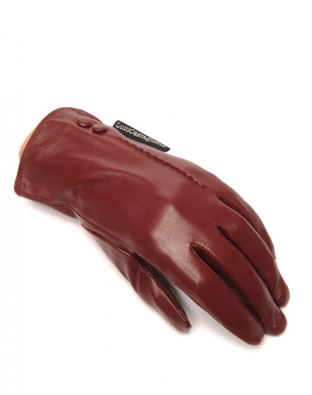 LuluCastagnette burgundy leather gloves 2 decorative buttons