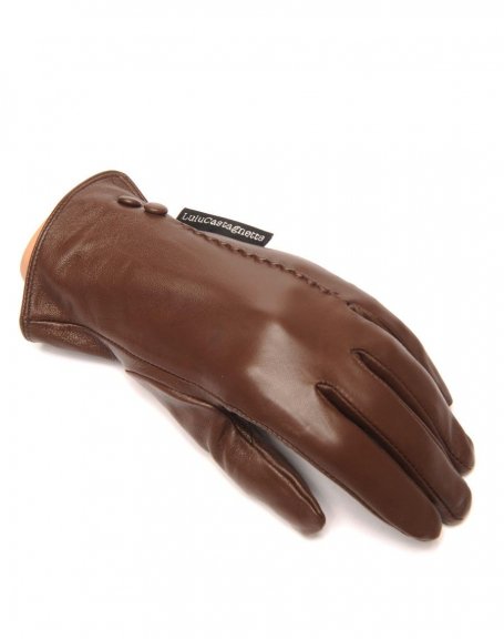 LuluCastagnette chocolate leather gloves 2 decorative buttons