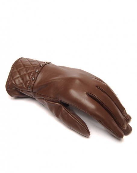 LuluCastagnette chocolate leather gloves with studs