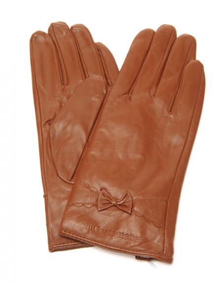 LuluCastagnette knot taupe leather gloves