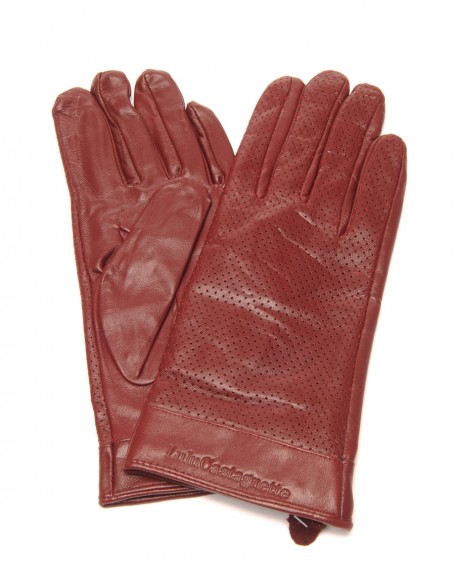 LuluCastagnette perforated burgundy leather gloves