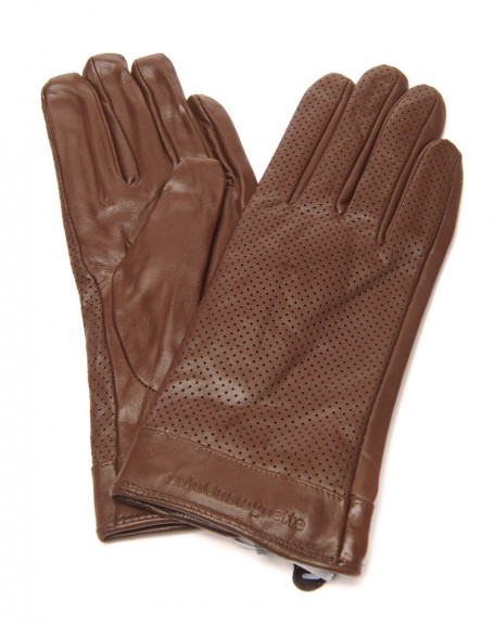 LuluCastagnette Perforated Chocolate Leather Gloves