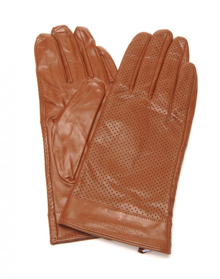 LuluCastagnette perforated taupe leather gloves