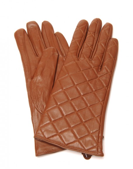LuluCastagnette quilted taupe leather gloves