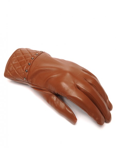 LuluCastagnette studded taupe leather gloves