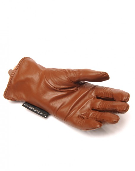 LuluCastagnette taupe leather gloves 2 decorative buttons