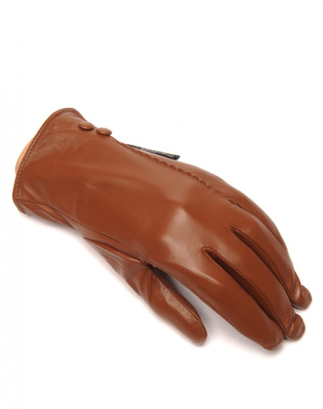 LuluCastagnette taupe leather gloves 2 decorative buttons