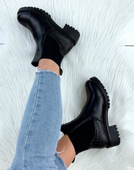 Matte black double-paneled ankle boots