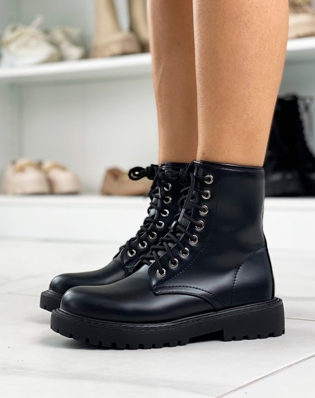 Matte black high ankle boots