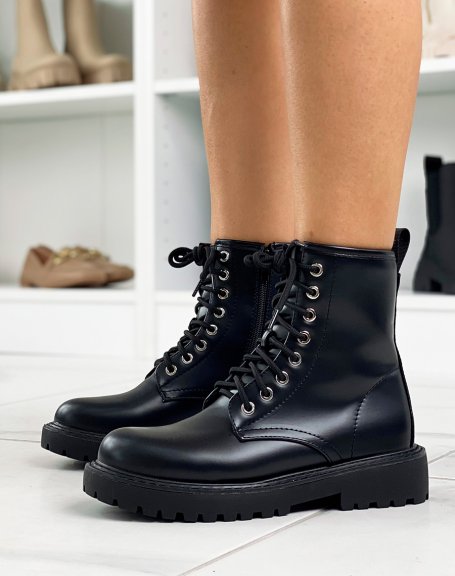 Matte black high ankle boots