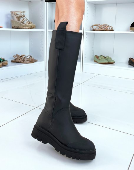 Matte black high boots