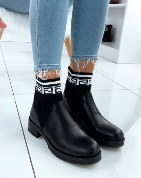 Matte black sock-effect ankle boots
