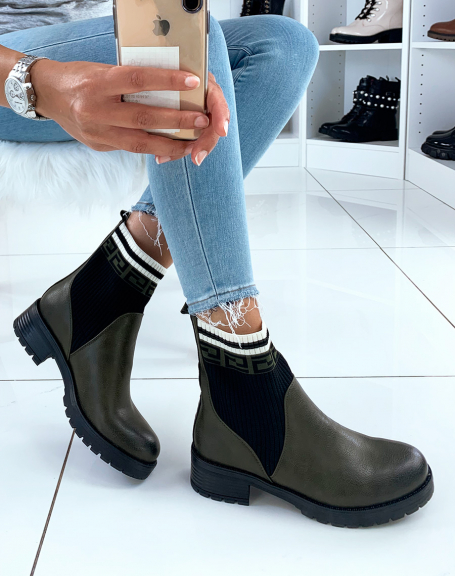 Matte khaki sock-effect ankle boots
