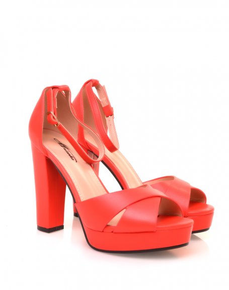 Matte red square heel platform sandals