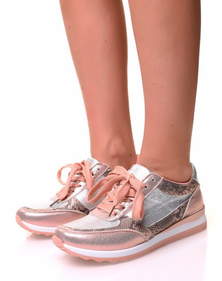 Metallic effect and pink glitter sneakers